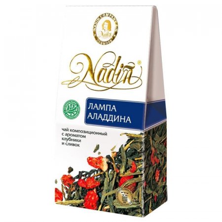 Чай подарочный Nadin Лампа Аладдина листовой черный/зеленый со вкусом клубники и сливок 50 г