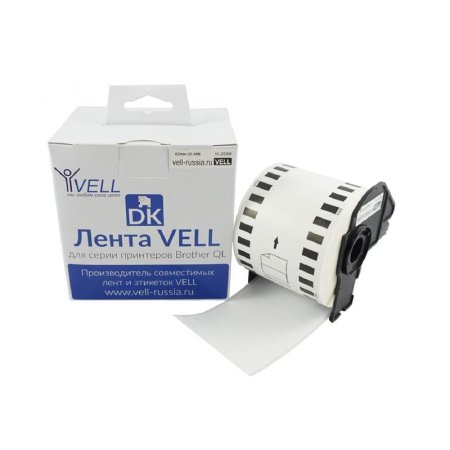 Картридж Vell VL-B-DK 22205 для принтера этикеток Brother (62 мм x 30.48  м, цвет  ленты белый, шрифт черный)