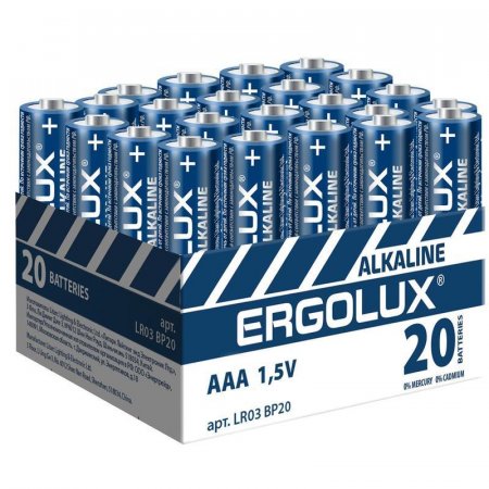 Батарейки Ergolux Alkaline мизинчиковые AAA LR03 (20 штук в упаковке)
