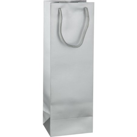 Пакет подарочный ламинированный серебристый под бутылку (36х12х9 см)