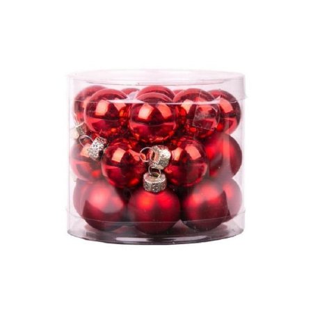 Набор елочных шаров Красные шарики стекло (диаметр 2.5 см, 24 штуки в  упаковке)