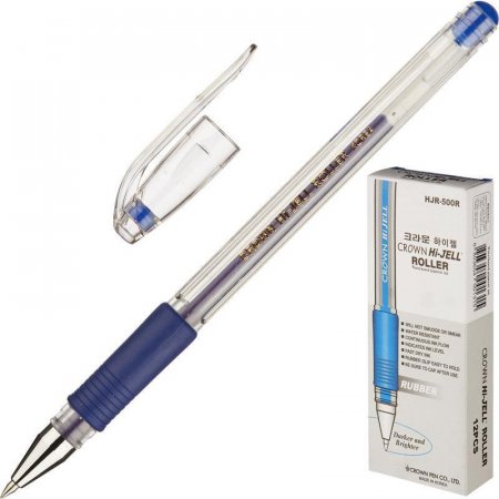 Ручка гелевая Crown HJR-500R синяя (толщина линии 0,5 мм)
