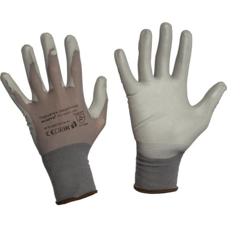 Перчатки защитные Scaffa Контакт PU1850T-GR нейлоновый с полиуретановым   покрытием серые (18 класс, размер 9, L)