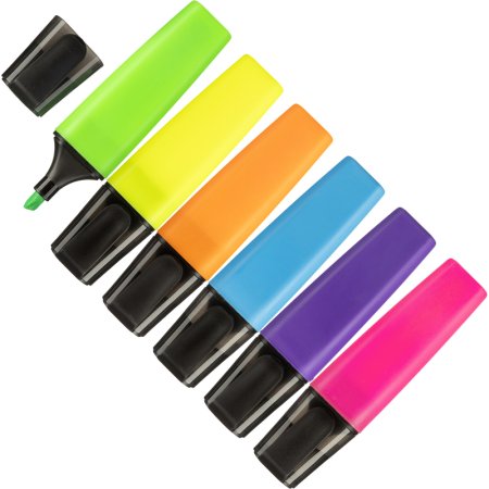 Текстовыделитель Выбор есть 6 цветов скошенный наконечник (толщина линии  1-5 мм)