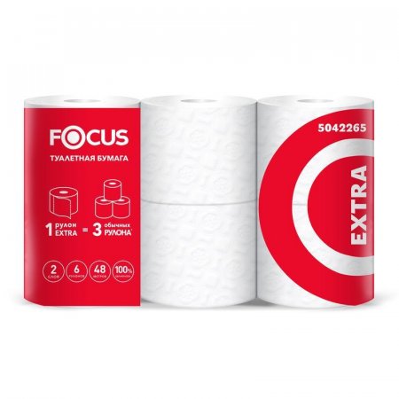 Бумага туалетная в рулонах Focus Extra 2-слойная 6 рулонов по 48 метров  (артикул производителя 5042265)