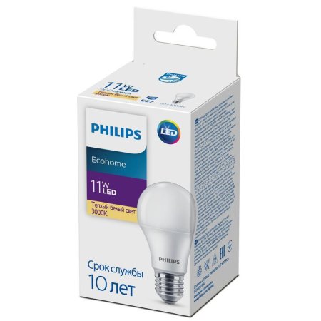 Лампа светодиодная Philips EcohomeLED Bulb А 11Вт E27 3000К 900Лм 220В  929002299217