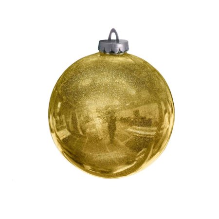 Новогодний елочный шар пластик золотистый лакированный с глиттером  (диаметр 25 см)