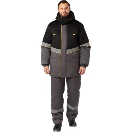 Куртка рабочая зимняя мужская з43-КУ с СОП серая/черная из ткани твил  (размер 68-70, рост 182-188)