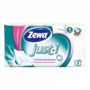 Бумага туалетная Zewa Just1 4-слойная белая (8 рулонов в упаковке)