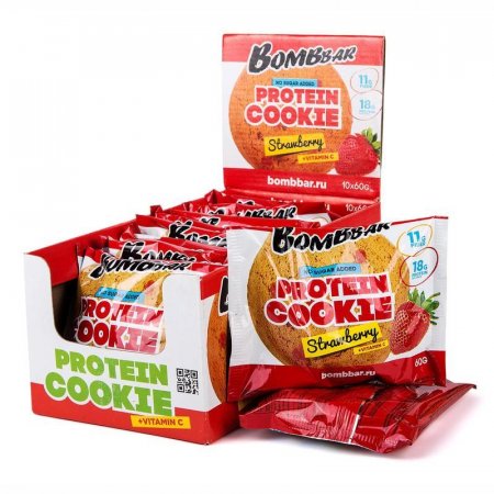 Печенье протеиновое Bombbar с коллагеном Клубника 60 г