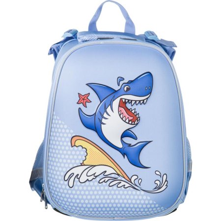 Ранец Комус Класс (№1 School) 3D Funny shark голубой с двумя отделениями