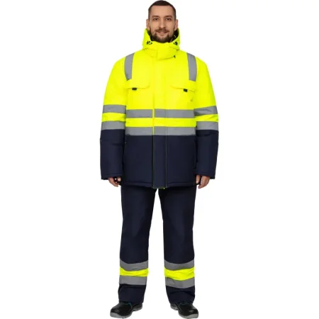 Куртка рабочая зимняя мужская зс04-КУ с СОП флуоресцентная жёлтая/синяя  (размер 44-46, рост 170-176)