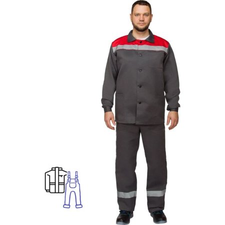 Костюм рабочий летний мужской л16-КПК с СОП серый/красный (размер 44-46,  рост 170-176 см)