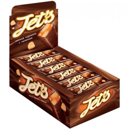 Шоколадный батончик JET S с печеньем и мягкой карамелью 42 г (18 штук в  упаковке)
