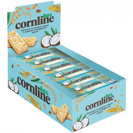 Батончик Cornline из цельных злаков с кокосом и воздушным рисом 30 г (18  штук в упаковке)