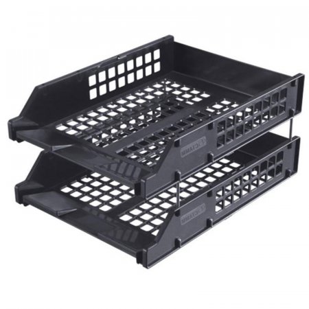 Лотки для бумаг горизонтальные Stamm Strong 2 штуки на металлических стержнях черные Лотки для бумаг горизонтальные Stamm Strong 2 штуки на металлических стержнях черные