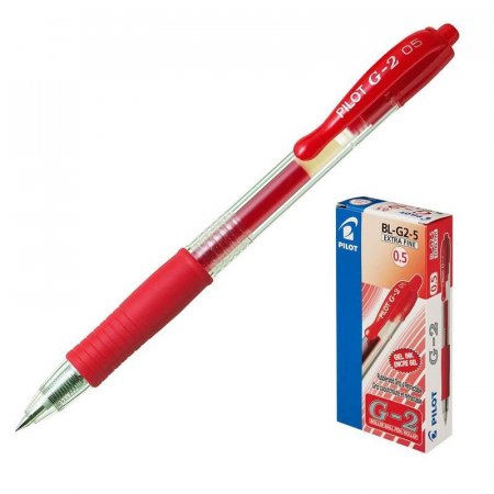 Ручка гелевая автоматическая Pilot BL-G2-5 красная (толщина линии 0.3 мм)