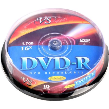Диск DVD-R VS 4.7 ГБ 16x cake box VSDVDRIPCB1001 (10 штук в упаковке)