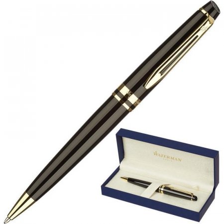 Ручка шариковая Waterman Expert 0.8 мм черный корпус с позолотой, синяя