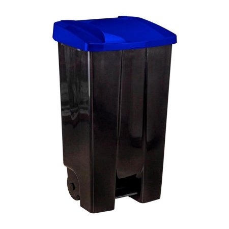 Контейнер-бак мусорный 110 л пластиковый на 2-х колесах с педалью и крышкой черный/синий