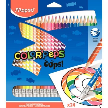 Карандаши цветные Maped Color'peps OOPS 24 цвета трехгранные c ластиком