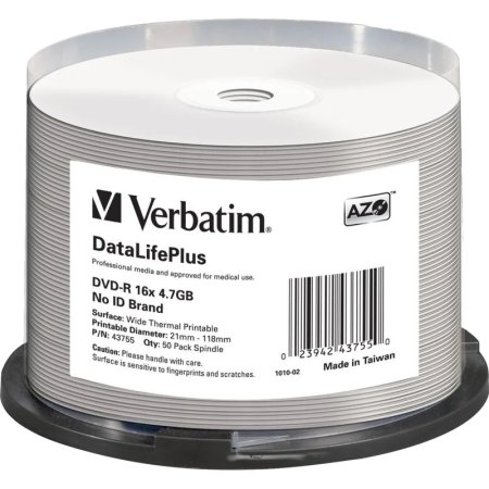 Диск DVD-R Verbatim 4.7 ГБ 16x cake box 43755 (50 штук в упаковке)