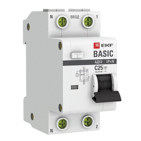 Выключатель автоматический дифференциальный EKF Basic 1п 25А С 30мА АC  (DA12-25-30-bas)
