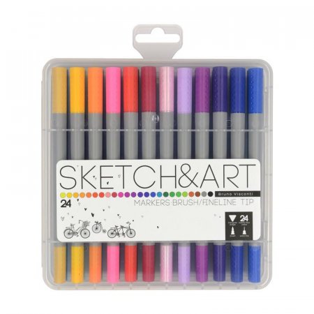 Набор маркеров Sketch&Art Кисточка + линер двухсторонних 24 цвета (толщина линии 3 мм)
