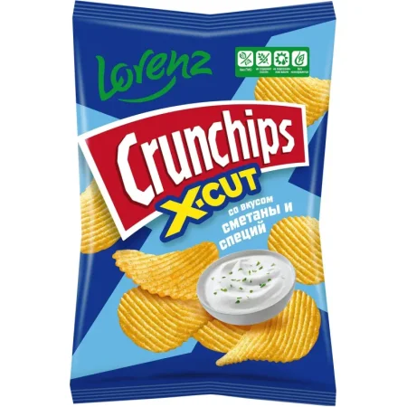 Чипсы Lorenz Crunchips X-Cut со вкусом сметаны и специй рифлёные 130 г
