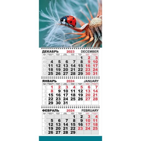 Календарь настенный 3-х блочный 2024 год Трио Стандарт Божья коровка  (29.5x71 см)