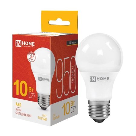 Лампа светодиодная In Home LED-A60-VC груша 10Вт 3000K 950Лм 220В  4690612020204