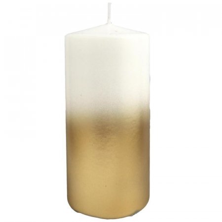 Свеча столбик с напылением белый/золотистый (5x5x10 см)