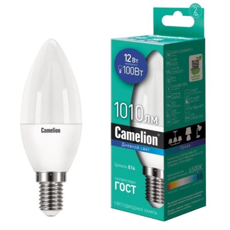 Лампа светодиодная Camelion LED12-C35/865/E14 свеча 12Вт E14 6500K  1010Лм 220В 13691