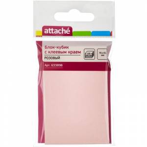 Блок-кубик Attache  с клейким краем 76х51 мм розовый 100 листов