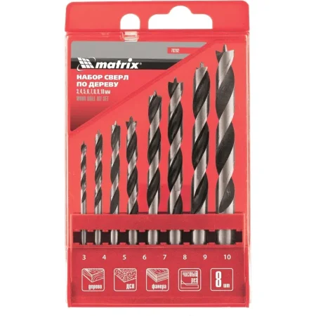 Набор сверл спиральных по дереву Matrix 8 предметов (70282)