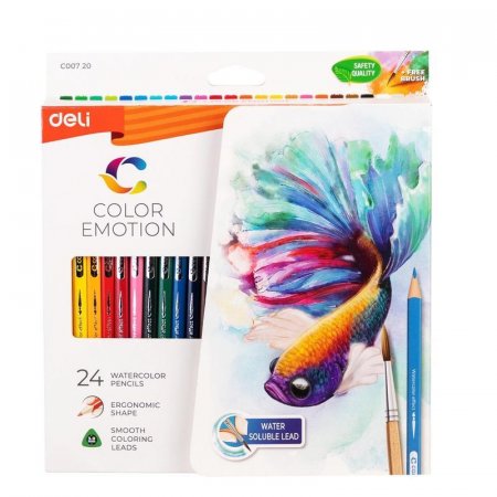 Карандаши цветные акварельные Deli Color Emotion липа трехгранные 24  цвета