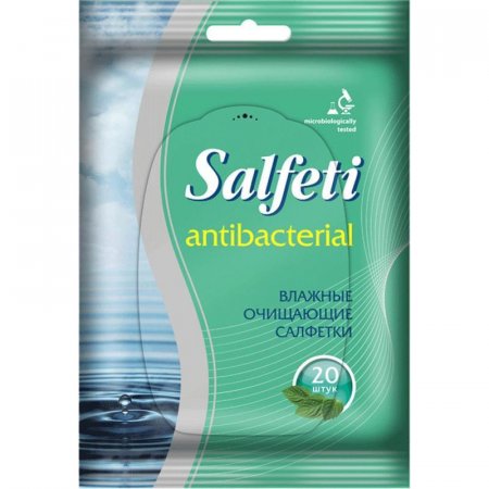 Влажные салфетки антибактериальные Salfeti 20 штук в упаковке