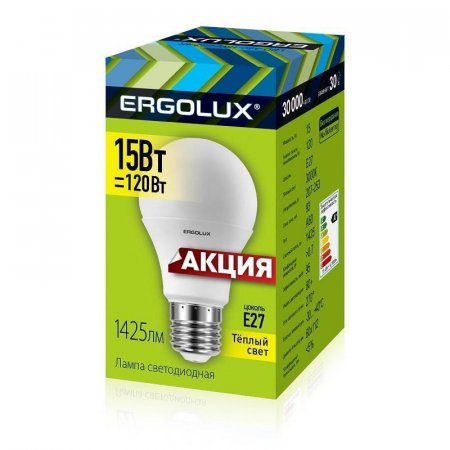 Лампа светодиодная Ergolux 15 Вт грушевидная Е27 3000 К теплый свет  (14308)