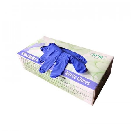 Перчатки одноразовые SFM нитриловые неопудренные фиолетовые удлиненные  (размер XL,  100 штук/50 пар в упаковке)