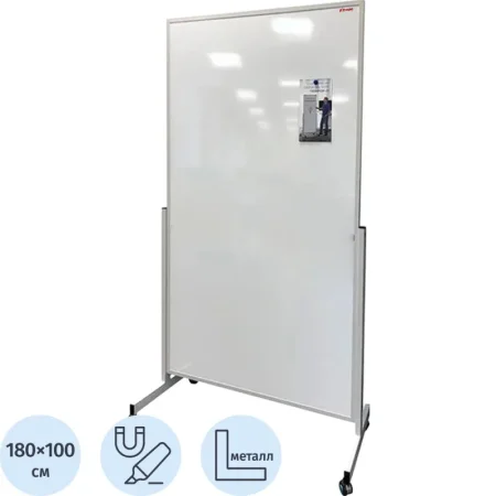 Доска магнитно-маркерная 100x180 см Комус Mobile лак (на роликах  складная)
