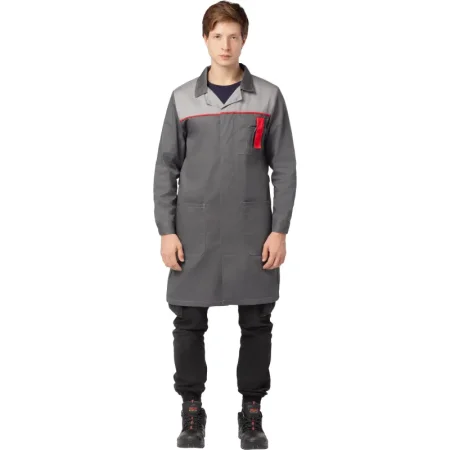 Халат рабочий Л10-ХЛ мужской серый/светло-красный (размер 56-58, рост  170-176)