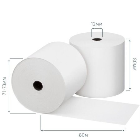 Чековая лента из термобумаги 80 мм (диаметр 71-73 мм, намотка 80 м,  втулка 12 мм, 36 штук в упаковке)