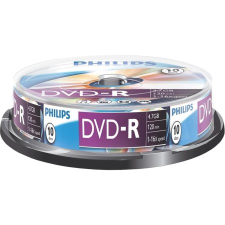 Диск DVD-R Philips 4.7 ГБ 16x cake box DM4S6B10F/97 (10 штук в упаковке)