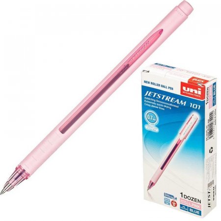 Ручка шариковая неавтоматическая масляная Uni Jetstream синяя (розовый корпус, толщина линии 0.35 мм)