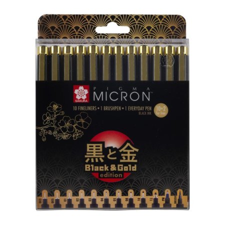 Набор капиллярных ручек Pigma Micron Gold Limited Edition 12 штук черные