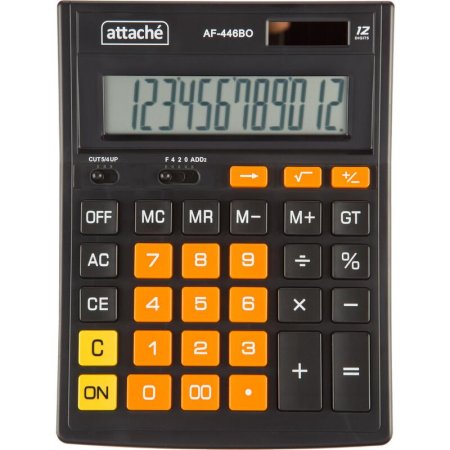 Калькулятор настольный Attache AF-446BO 12-разрядный черный/оранжевый  203x153x48 мм