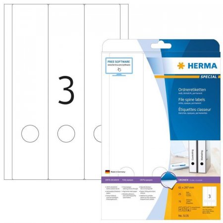 Этикетки самоклеящиеся Herma для папок-регистраторов белые 61х297 мм 3  штуки на листе (25 листов в упаковке)