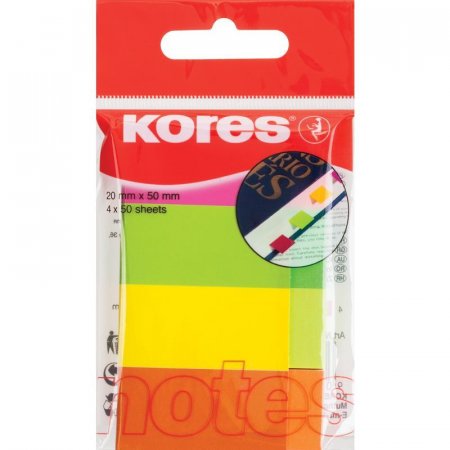 Клейкие закладки Kores бумажные 4 цвета по 50 листов 20х50 мм