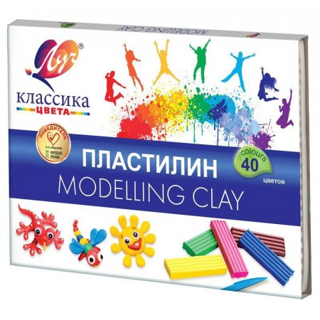 Пластилин классический Луч Классика 40 цветов 800 г со стеком Пластилин классический Луч Классика 40 цветов 800 г со стеком