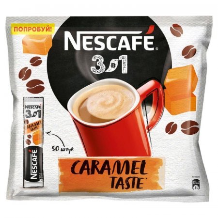 Кофе порционный растворимый Nescafe 3 в 1 Карамель 50 пакетиков по 14.5 г